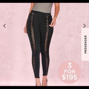 BLACK SATIN LACE UP PANTS XS